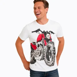 Męski t-shirt z krótkim rękawem, z motocyklem, biały