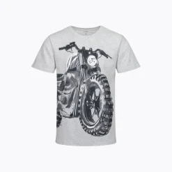 Męski t-shirt z krótkim rękawem, z motocyklem, szary