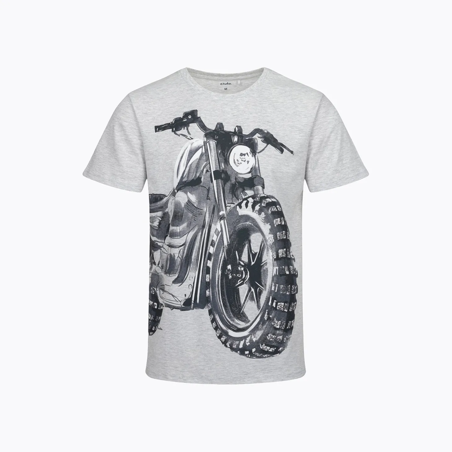 Męski t-shirt z krótkim rękawem, z motocyklem, szary