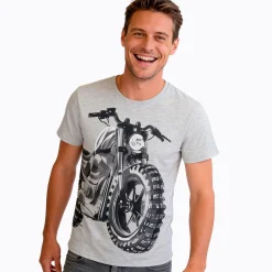 Męski t-shirt z krótkim rękawem, z motocyklem, szary