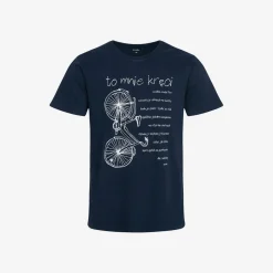Męski t-shirt z krótkim rękawem, z rowerem i z napisem "To mnie kręci", granatowy