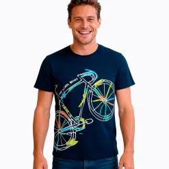 Męski t-shirt z krótkim rękawem, z rowerem, granatowy