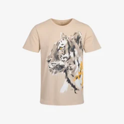 Męski t-shirt z krótkim rękawem, z tygrysem, beżowy