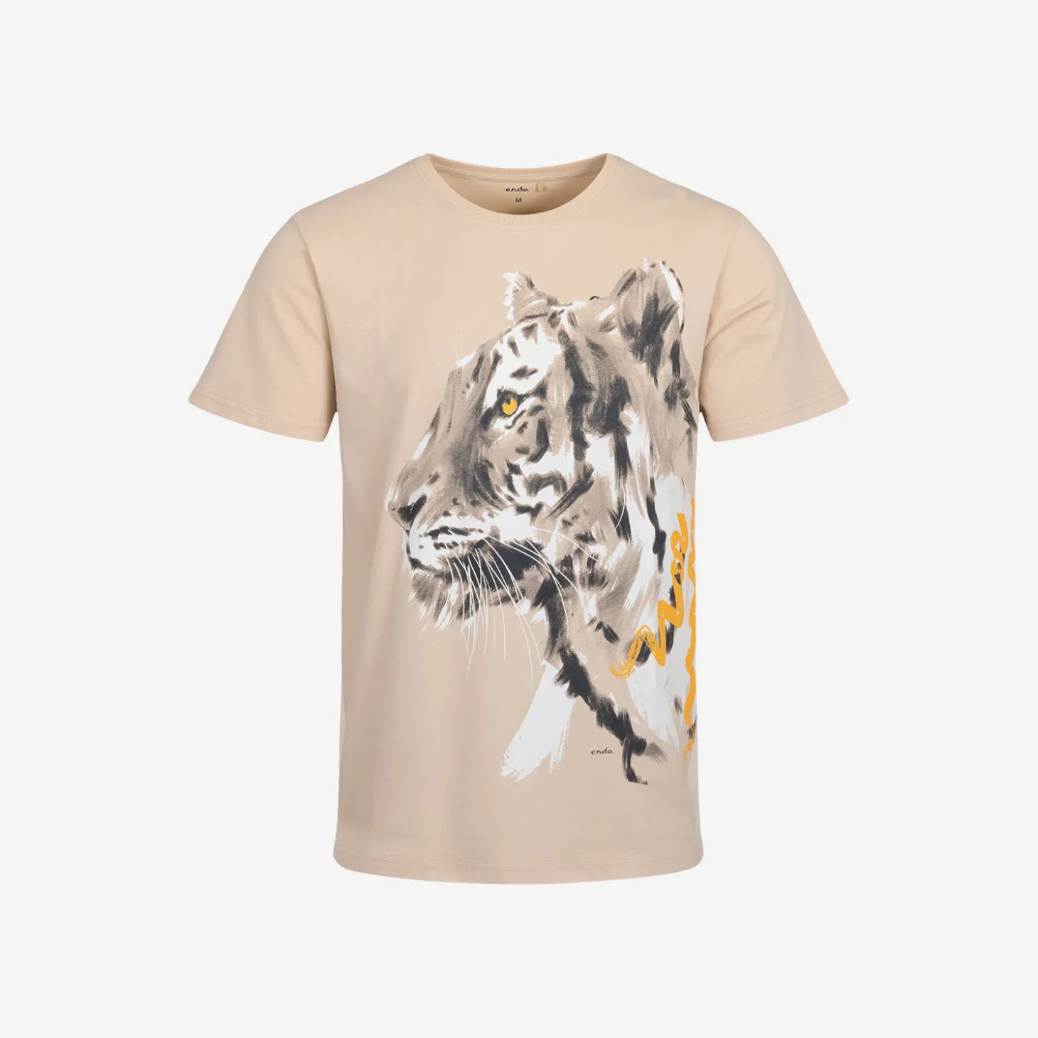 Męski t-shirt z krótkim rękawem, z tygrysem, beżowy