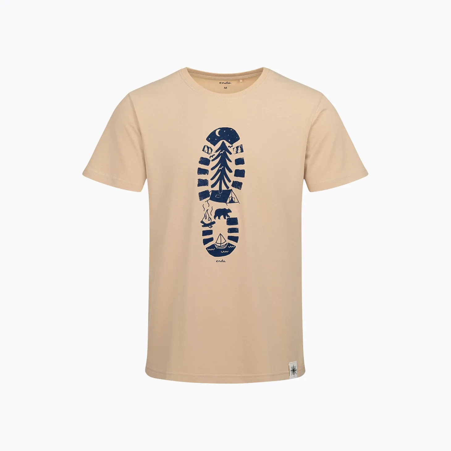 Męski t-shirt z krótkim rękawem, z traperem, beżowy