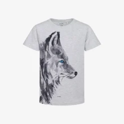 Męski t-shirt z krótkim rękawem, z wilkiem, szary