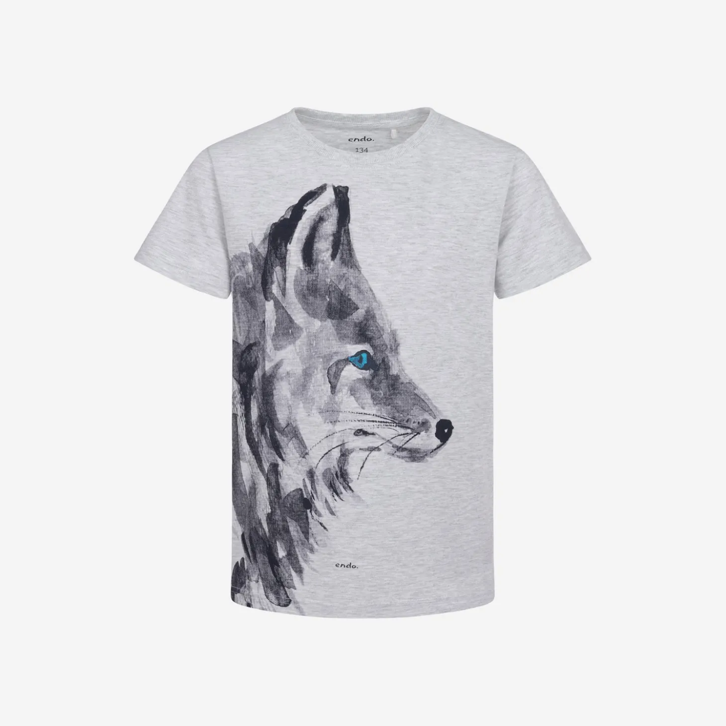 Męski t-shirt z krótkim rękawem, z wilkiem, szary