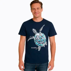 Męski t-shirt z krótkim rękawem, z żółwiem, granatowy