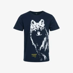 Męski t-shirt z krótkim rękawem, z wilkiem, granatowy
