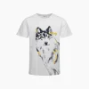 Męski t-shirt z krótkim rękawem, z wilkiem, szary