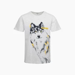 Męski t-shirt z krótkim rękawem, z wilkiem, szary