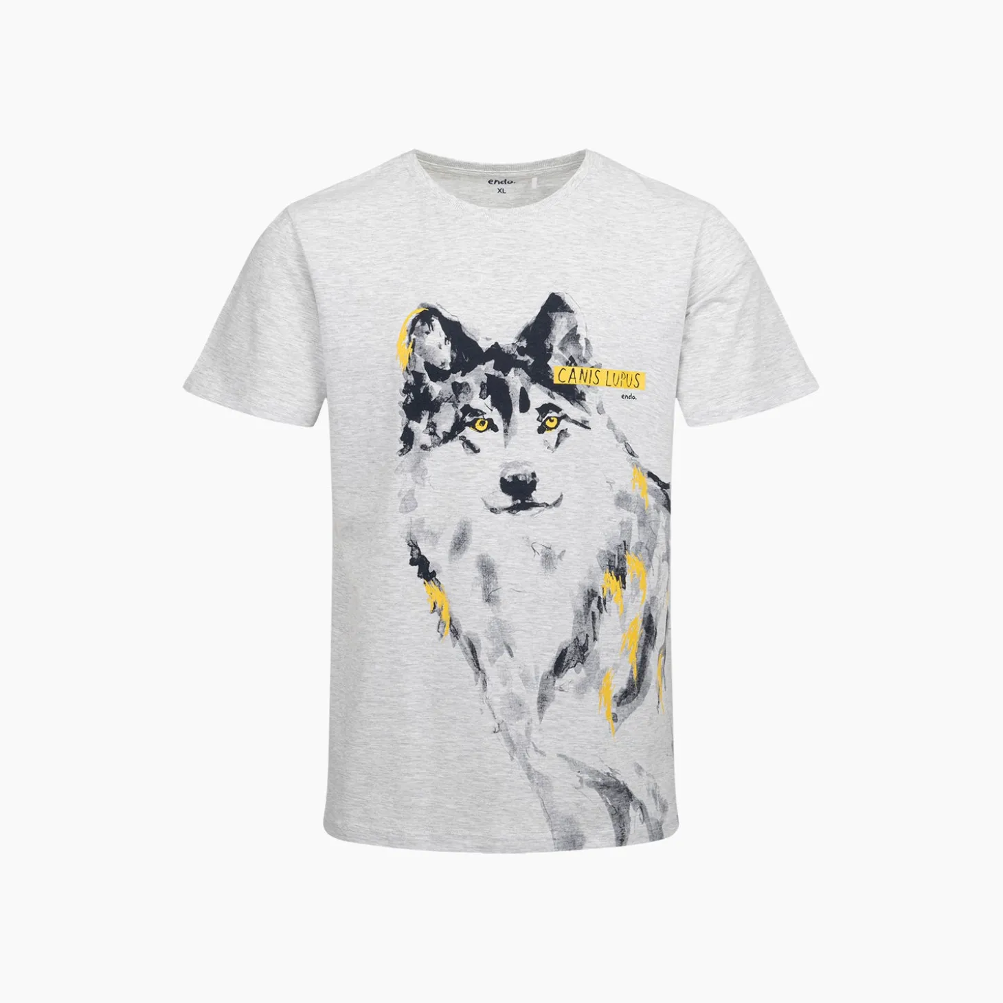 Męski t-shirt z krótkim rękawem, z wilkiem, szary