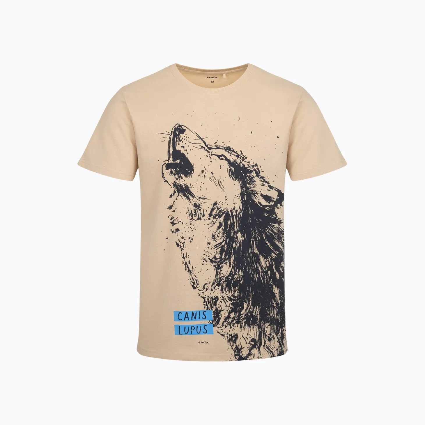 Męski t-shirt z krótkim rękawem, z wilkiem, beżowy