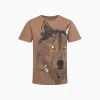 Męski t-shirt z krótkim rękawem, z wilkiem, brązowy