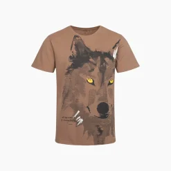 Męski t-shirt z krótkim rękawem, z wilkiem, brązowy