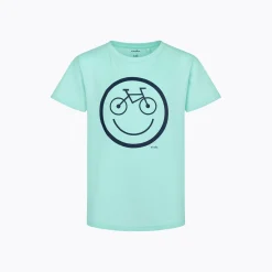 T-shirt dla chłopca 9-13 lat, turkusowy "rowerowy emotikon"