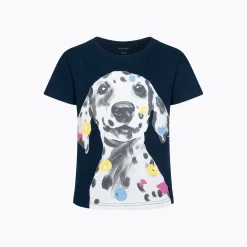 T-shirt dla dziewczynki 9-13 lat, granatowy "dalmatyńczyk"