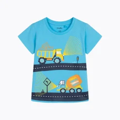 T-shirt z krótkim rękawem dla chłopca, z pojazdami, niebieski 2-7 lat