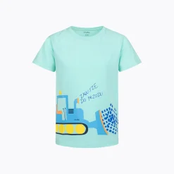 T-shirt z krótkim rękawem dla chłopca 2-7 lat, jasnoniebieski "buldożer"