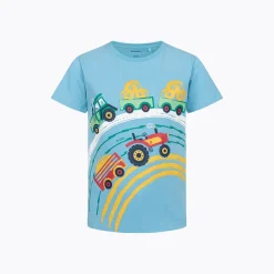 T-shirt z krótkim rękawem dla chłopca 2-7 lat, niebieski z traktorami