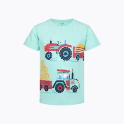 T-shirt z krótkim rękawem dla chłopca 2-7 lat, jasnoniebieski "traktory"