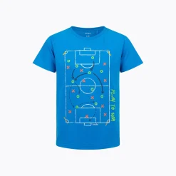 T-shirt z krótkim rękawem dla chłopca, z boiskiem do piłki nożnej, niebieski 5-8 lat