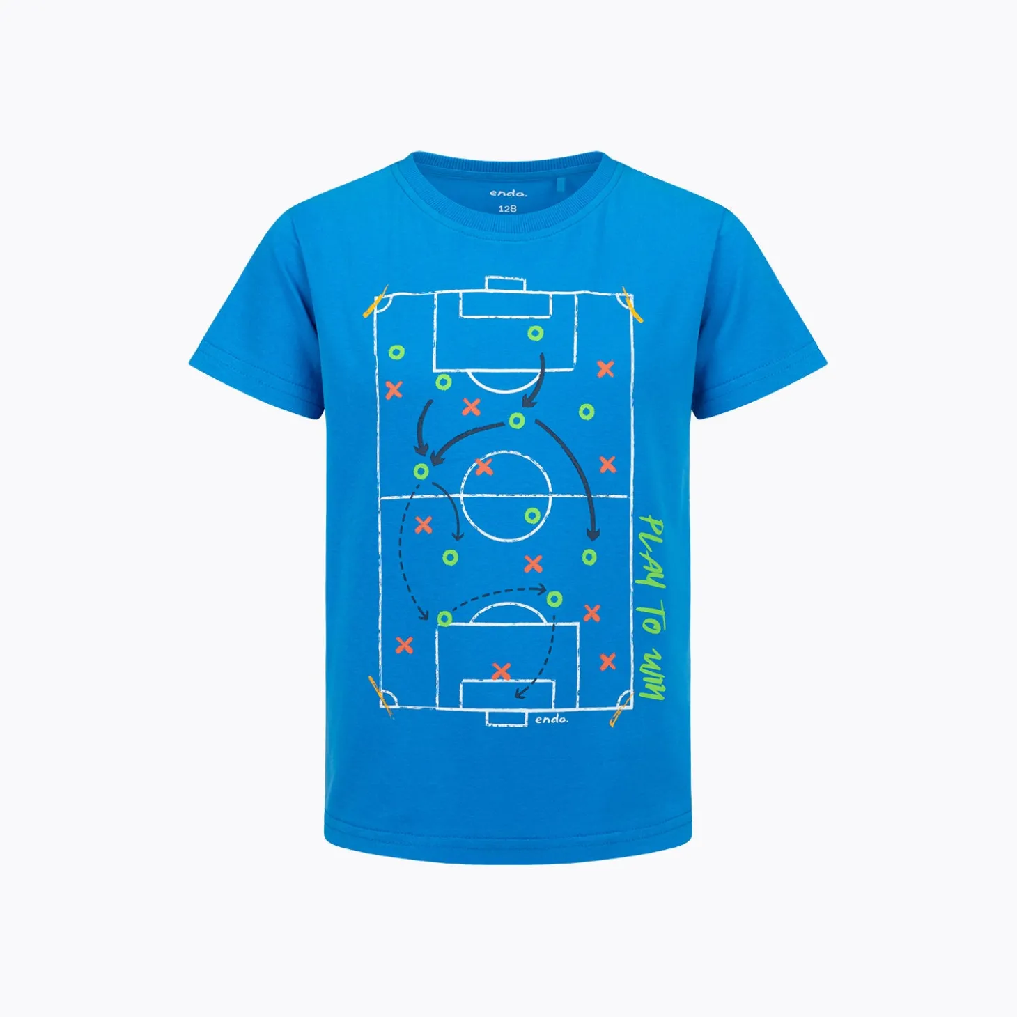 T-shirt z krótkim rękawem dla chłopca, z boiskiem do piłki nożnej, niebieski 5-8 lat