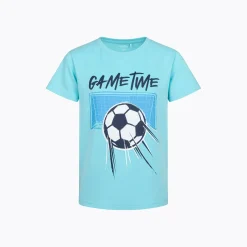 T-shirt z krótkim rękawem dla chłopca, z motywem piłkarskim, niebieski 6-8 lat