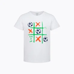T-shirt z krótkim rękawem dla chłopca, z motywem piłkarskim, biały 6-8 lat