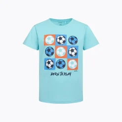 T-shirt z krótkim rękawem dla chłopca, z motywem piłkarskim, niebieski 5-8 lat