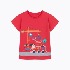 T-shirt z krótkim rękawem dla chłopca, z wozem strażackim, czerwony 3-6 lat