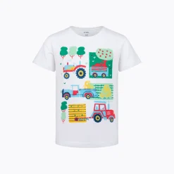 T-shirt z krótkim rękawem dla chłopca, z pojazdami, biały 3-7 lat
