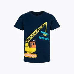 T-shirt z krótkim rękawem dla chłopca, z koparką, granatowy 2-7 lat