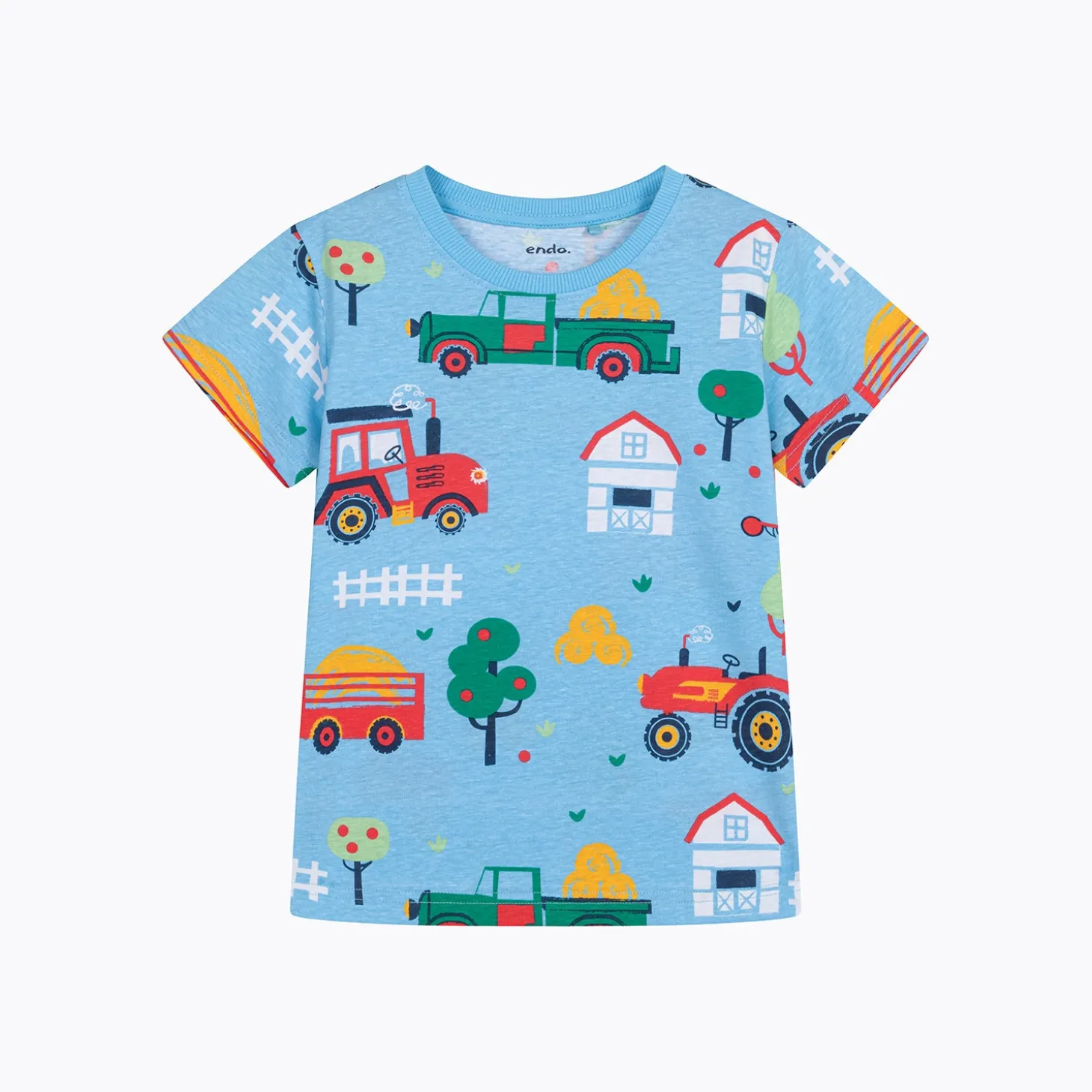 T-shirt z krótkim rękawem dla chłopca, z traktorami, niebieski 2-8 lat