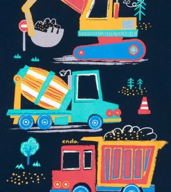T-shirt z krótkim rękawem dla chłopca, z pojazdami budowlanymi, granatowy 2-8 lat