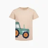 T-shirt z krótkim rękawem dla chłopca, z traktorem, beżowy 2-7 lat