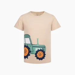 T-shirt z krótkim rękawem dla chłopca, z traktorem, beżowy 2-7 lat