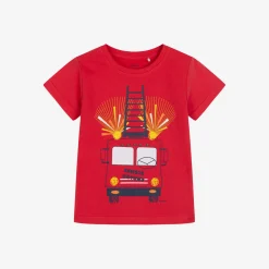 T-shirt z krótkim rękawem dla chłopca, z wozem strażackim, czerwony 3-8 lat