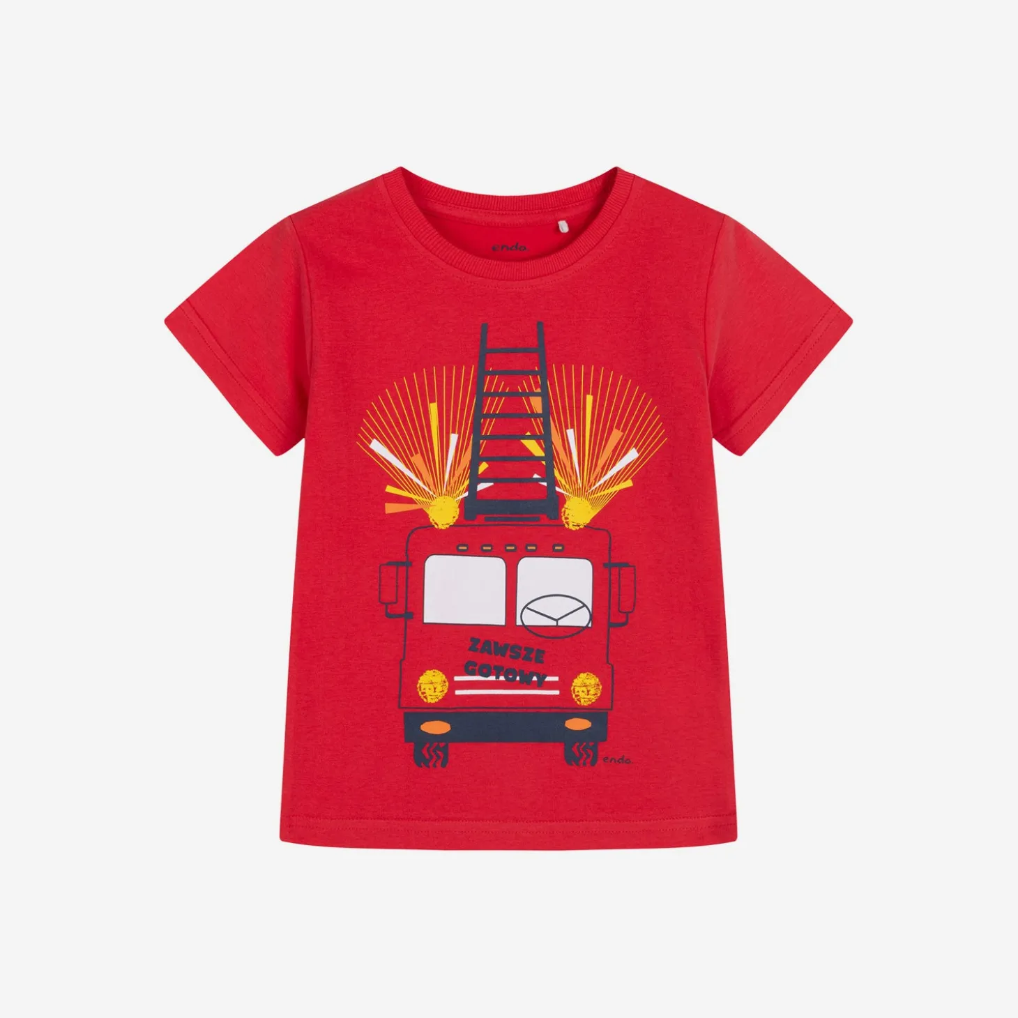 T-shirt z krótkim rękawem dla chłopca, z wozem strażackim, czerwony 3-8 lat