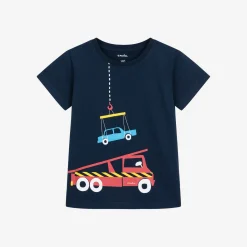 T-shirt z krótkim rękawem dla chłopca, z pojazdami, granatowy 2-7 lat