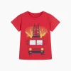T-shirt z krótkim rękawem dla chłopca, z wozem strażackim, czerwony 2-6 lat