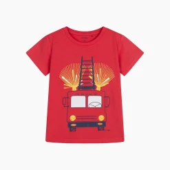 T-shirt z krótkim rękawem dla chłopca, z wozem strażackim, czerwony 2-6 lat