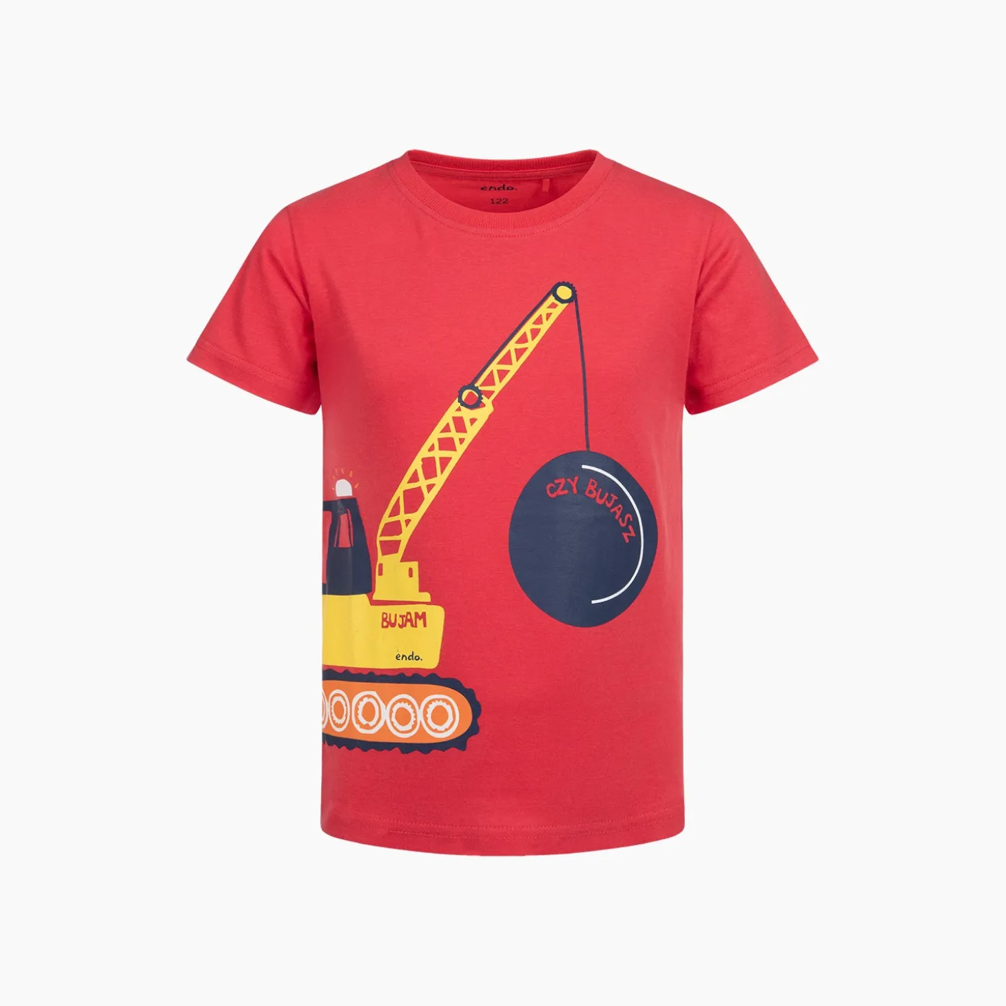 T-shirt z krótkim rękawem dla chłopca, z koparką wyburzeniową, czerwony 2-7 lat