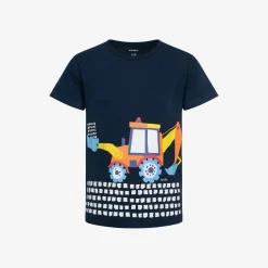 T-shirt z krótkim rękawem dla chłopca, z koparką, granatowy 3-8 lat