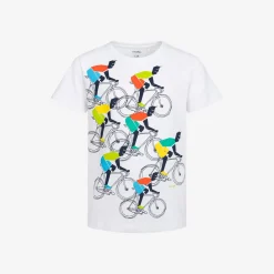 T-shirt z krótkim rękawem dla chłopca, z rowerzystami, biały 9-13 lat