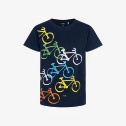 T-shirt z krótkim rękawem dla chłopca, z motywem rowerowym, granatowy 9-13 lat