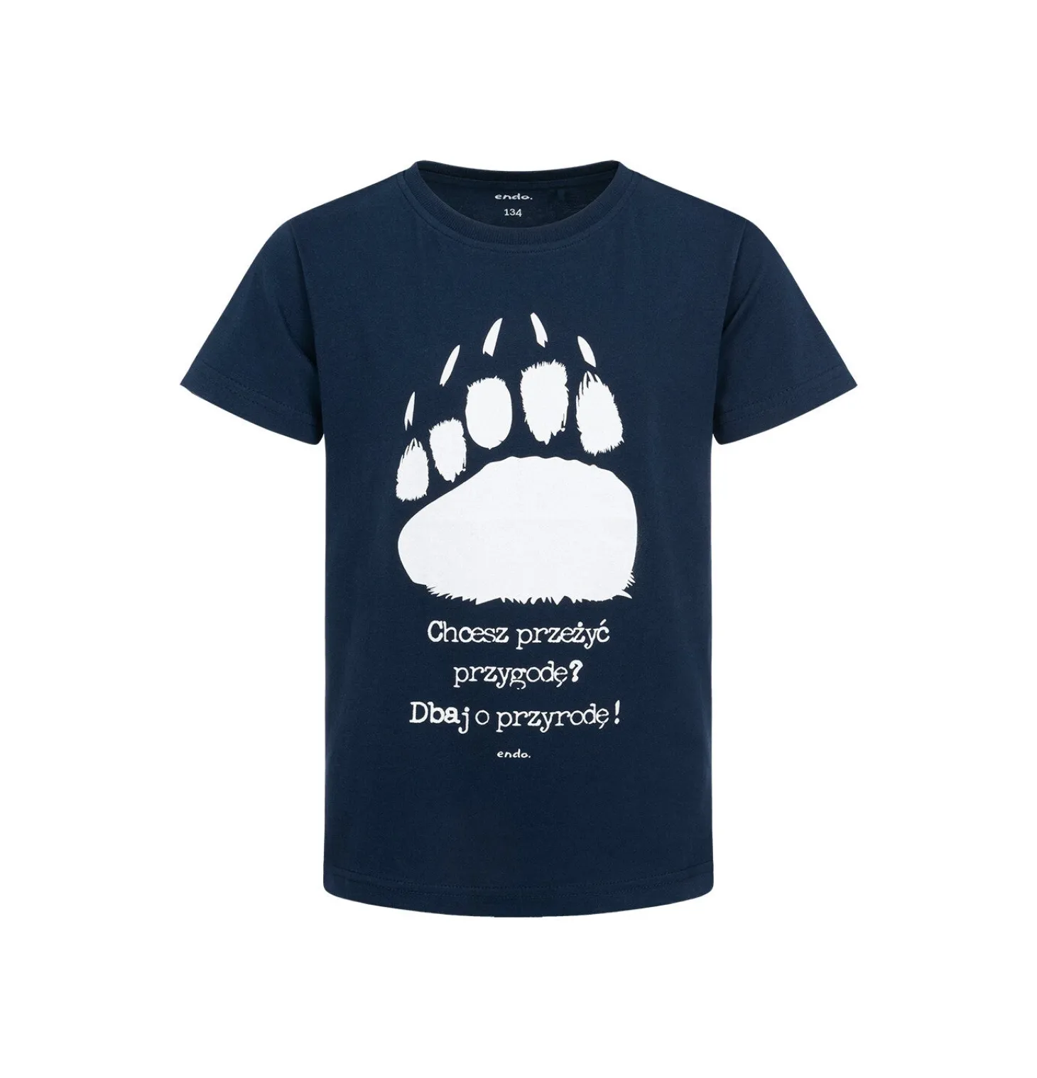 T-shirt z krótkim rękawem dla chłopca, z łapą niedźwiedzia, granatowy 9-13 lat