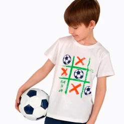 T-shirt z krótkim rękawem dla chłopca, z motywem piłkarskim, biały 9-13 lat