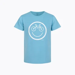 T-shirt z krótkim rękawem dla chłopca 9-13 lat, jasnoniebieski z rowerem