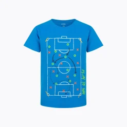 T-shirt z krótkim rękawem dla chłopca, z boiskiem do piłki nożnej, niebieski 9-13 lat